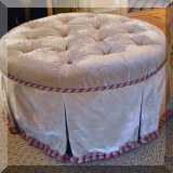 F17. Custom tufted ottoman with skirt. 17”h x 32”w 
